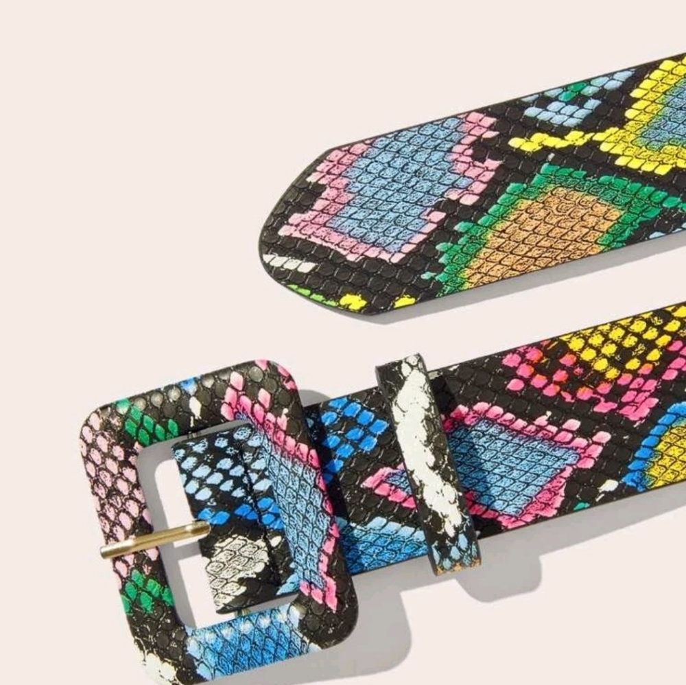 NEW‼️4 ITEMS-Multicolor snake print bundle w/belt, shoes, tote and crossbody. - Picture 3 of 10